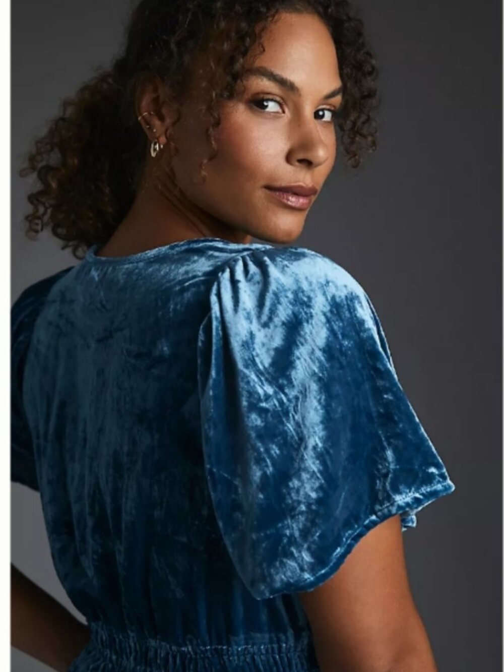 Anthropologie Somerset Mini Dress Tiered Blue Velvet V-Neck Fairy Grunge Small - Picture 8 of 15